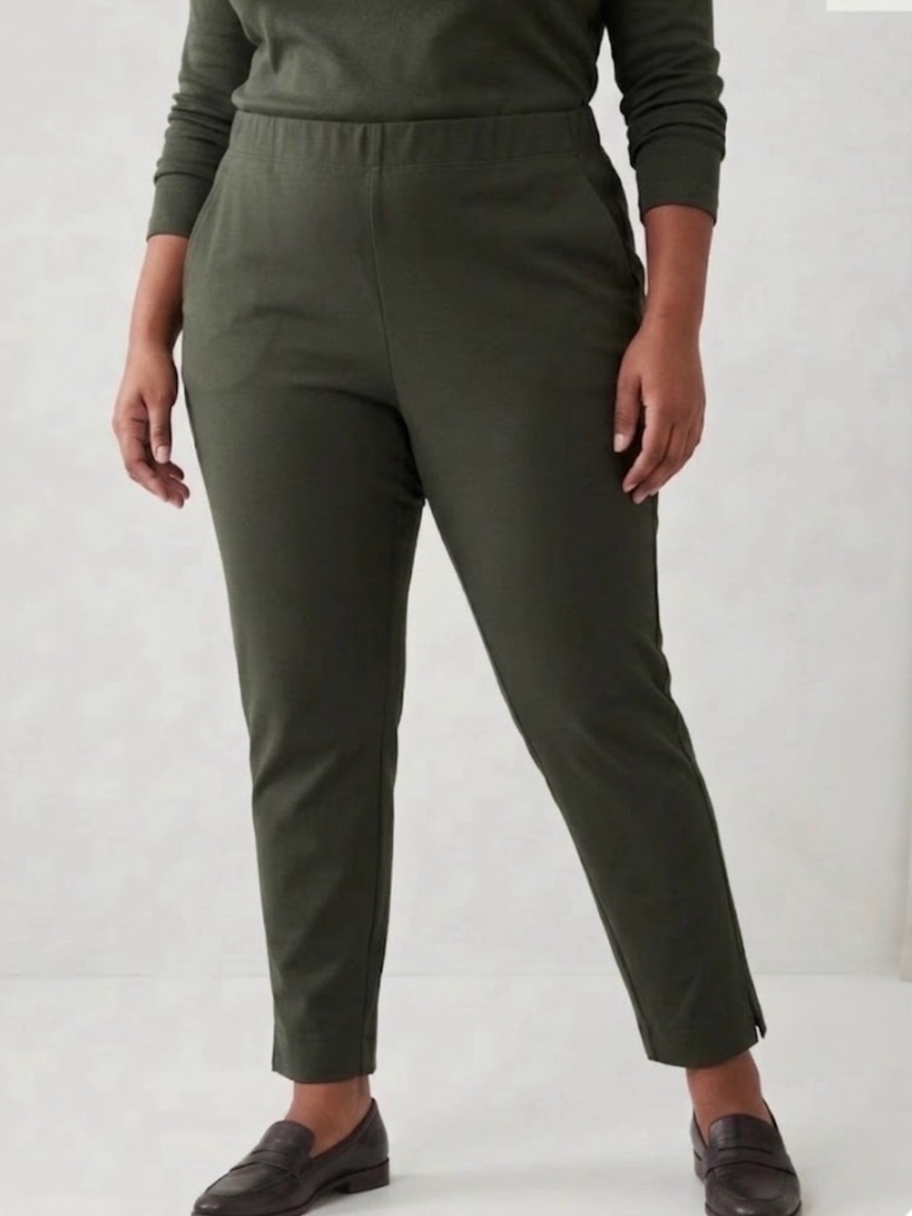 J. Jill Ponte Slim Leg Ankle Pants Olive Green High Waisted Size 2X Office